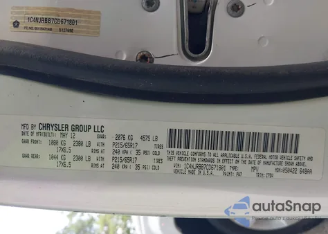 2012 Jeep Patriot Sport z USA, uszkodzony, nr VIN 1C4NJRBB7CD671801